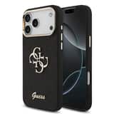 Variation Guess PU Fixed Glitter 4G Metal Frame Hoesje iPhone 17 Pro Max – Zwart