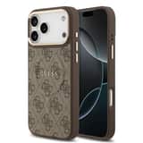 Variation Guess PU Leather 4G Gold Frame MagSafe Hoesje iPhone 17 Pro Max – Bruin
