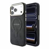 Variation Guess PU Leather 4G Gold Frame Embossed MagSafe hoesje voor iPhone 18 Pro Max en iPhone 17 Pro Max zwart