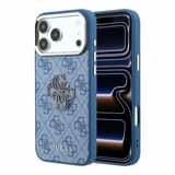 Variation Guess PU 4G Resin Metal Logo backcover voor iPhone 17 Pro en iPhone 18 Pro blauw