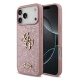 Variation Guess PU Fixed Glitter 4G Metal Logo Hoesje iPhone 18 Pro Max / 17 Pro Max – Roze