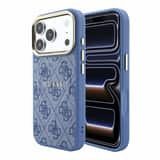 Variation Guess 4G Gold Frame Embossed MagSafe hoesje voor iPhone 17 Pro en iPhone 18 Pro blauw