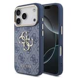 Variation Guess PU Leather 4G Metal Logo Gold Frame Hoesje iPhone 18 Pro / 17 Pro – Blauw