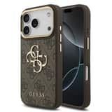 Variation Guess PU Leather 4G Metal Logo Gold Frame hoesje voor iPhone 18 Pro / 17 Pro – Bruin