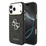 Variation Guess PU Leather 4G Metal Logo Gold Frame Hoesje iPhone 18 Pro Max / 17 Pro Max – Zwart