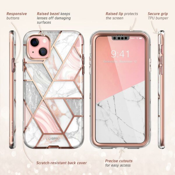 Cosmo 360 Phone Case with Screen Protector iPhone 13 - Marble White - Image 7