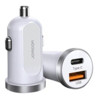 Joyroom 30W compacte autolader met snelladen, USB-A en USB type-C poorten – wit