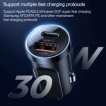 Joyroom 30W compact car charger with fast charging, USB-A and USB type-C ports - black - Image 6