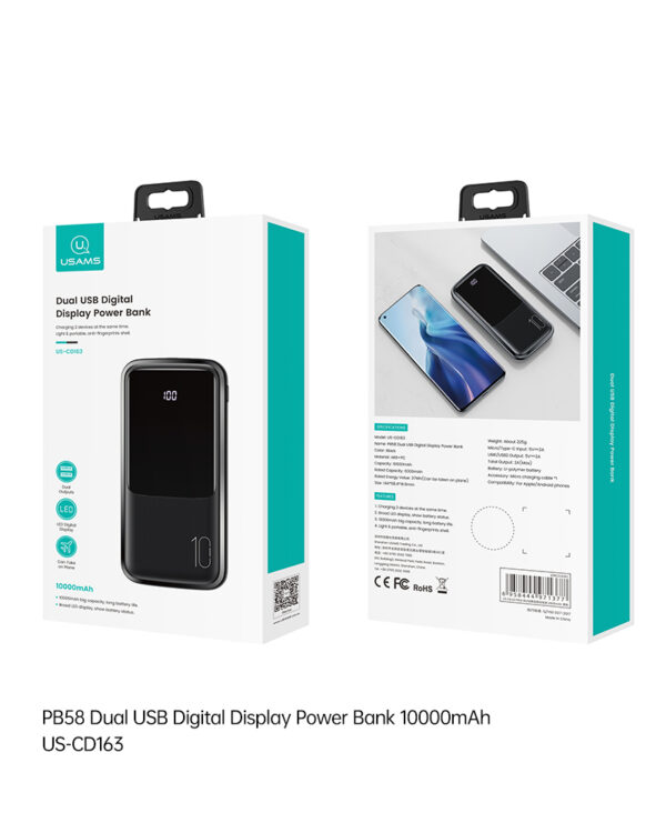 USAMS 10000mAh Powerbank - Digital Display - Image 8