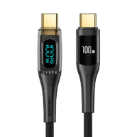 USAMS 100W USB-C naar USB-C kabel 1.2m – Digitaal Display – Zwart