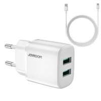 Joyroom 2.4A Dual USB-A charger with fast charging function – includes USB Type-C cable – White