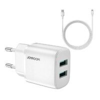 Joyroom 2.4A Dual USB-A oplader met snellaadfunctie – inclusief Lightning kabel – Wit