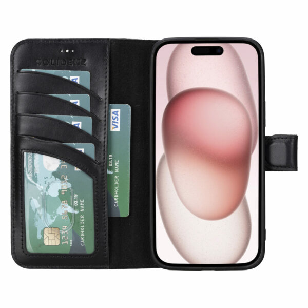 Solidenz Moda Book iPhone 15 Plus genuine leather case - Black - Image 3