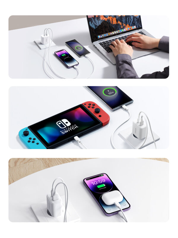 Joyroom 20W PD+QC Charger including USB-C to USB-C cable - 1 Meter - White - Image 2