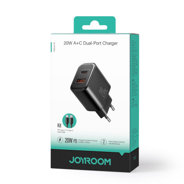 Joyroom 20W PD+QC Charger including USB-C to USB-C cable - 1 Meter - Black - Image 7