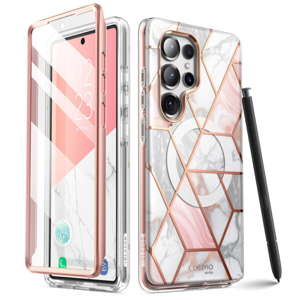 Cosmo 360 hoesje met screenprotector geschikt voor Samsung S25 Ultra - Marmer