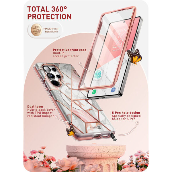 Cosmo 360 hoesje met screenprotector geschikt voor Samsung S25 Ultra - Marmer - Afbeelding 6
