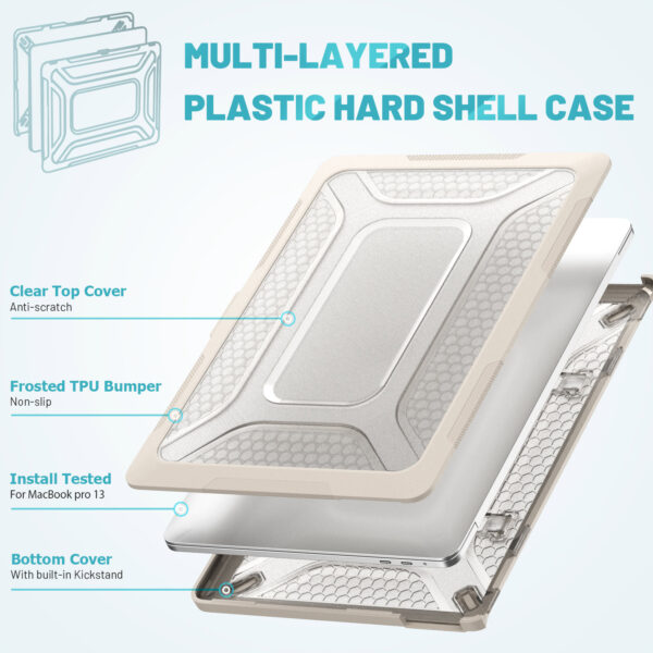 Turtle Shift Laptopcover Shield MacBook Pro 13' inch - 2022 / 2020 / 2018 - A2338 / A2289 / A2251 / A2159 / A1989 / 
A1706 / A1708 - Beige - Afbeelding 2