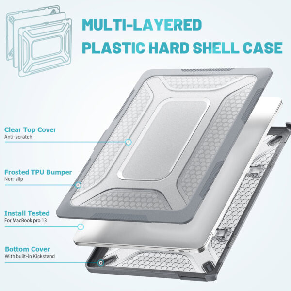 Turtle Shift Laptopcover Shield MacBook Pro 13' inch - 2022 / 2020 / 2018 - A2338 / A2289 / A2251 / A2159 / A1989 / 
A1706 / A1708 - Grijs - Afbeelding 2