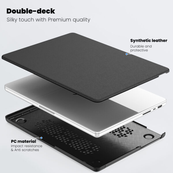 Turtle Shift vegan leer Laptopcover MacBook Pro 14' inch - 2023 / 2021 - A2442 / A2779 / A2918 / A2992 - Zwart - Afbeelding 2