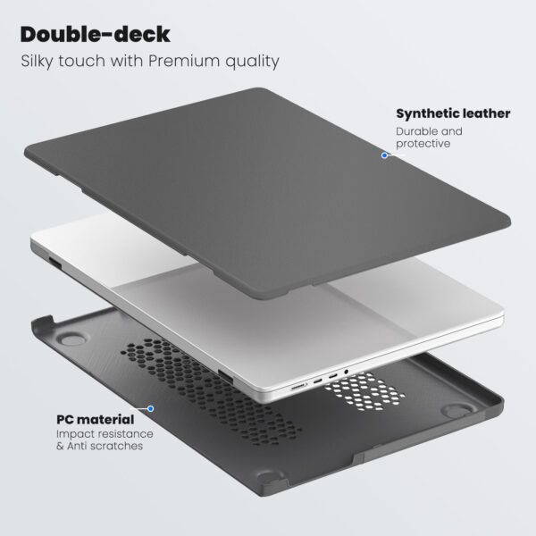 Turtle Shift vegan leer Laptopcover MacBook Pro 16' inch - 2023 / 2021 - A2485 / A2780 / A2991 - Grijs - Afbeelding 2