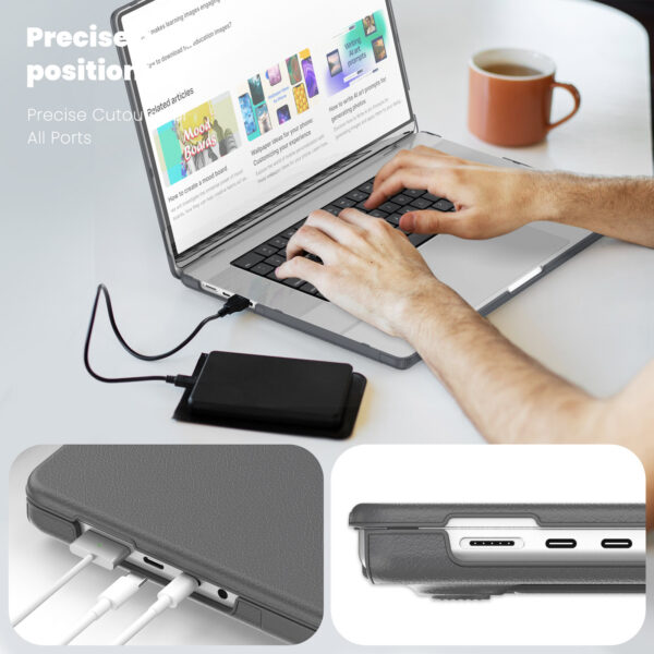 Turtle Shift vegan leer Laptopcover MacBook Pro 16' inch - 2023 / 2021 - A2485 / A2780 / A2991 - Grijs - Afbeelding 8
