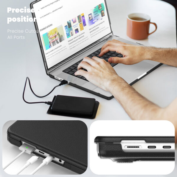 Turtle Shift vegan leer Laptopcover MacBook Pro 16' inch - 2023 / 2021 - A2485 / A2780 / A2991 - Zwart - Afbeelding 8