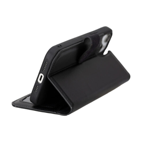 Solidenz Moda Book iPhone 16e echt leren hoesje - Zwart - Afbeelding 3