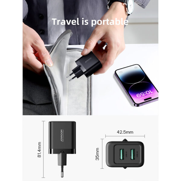 Joyroom 2 Poorten USB-A Oplader 12W - Zwart - Afbeelding 4