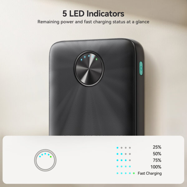 Joyroom 22.5W LED Power Bank Snellader - 10000 mAh inclusief USB-C kabel - Zwart - Afbeelding 9
