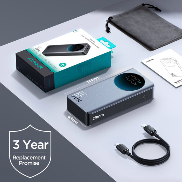 Joyroom 65W Digital Display Snellader Power Bank - 20000 mAh inclusief 100W USB-C Kabel - Zwart - Afbeelding 13