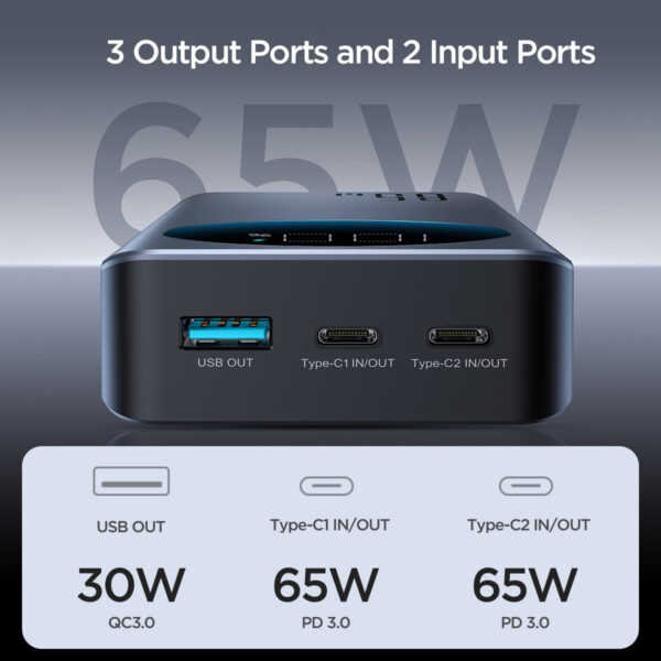 Joyroom 65W Digital Display Snellader Power Bank - 20000 mAh inclusief 100W USB-C Kabel - Zwart - Afbeelding 9