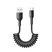 Joyroom – USB-A naar USB-C Kabel – Krulsnoer – Uitrekbare oplaadkabel – Universele oplaadkabel – 1,5 m – 30W – Zwart