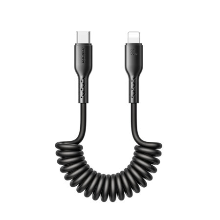 Joyroom – USB-C naar lightning Kabel – Krulsnoer – Uitrekbare oplaadkabel – Universele oplaadkabel – 1,5 m – 30W – Zwart