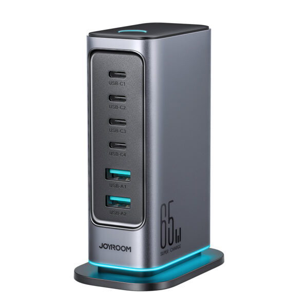 Joyroom - 65W Charging Station with USB 3.0 and USB C - Desktop Adapter - Multi Port Docking Station - Gray