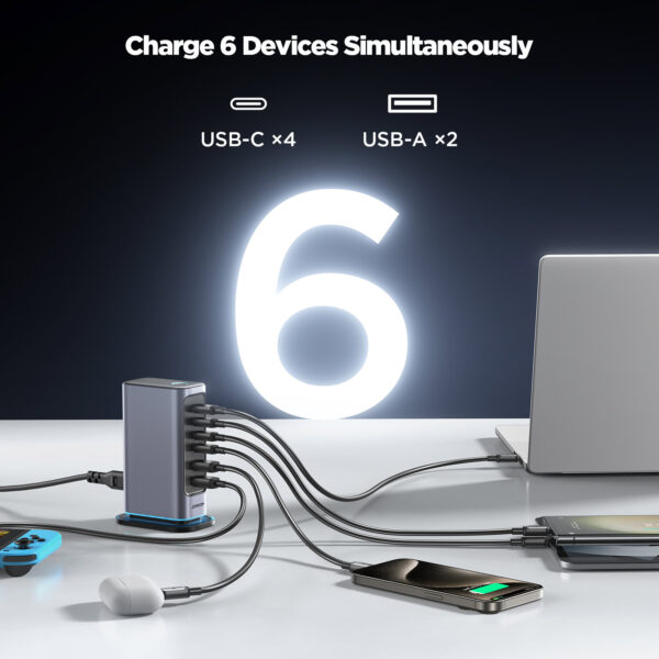 Joyroom - 65W Charging Station with USB 3.0 and USB C - Desktop Adapter - Multi Port Docking Station - Gray - Image 4