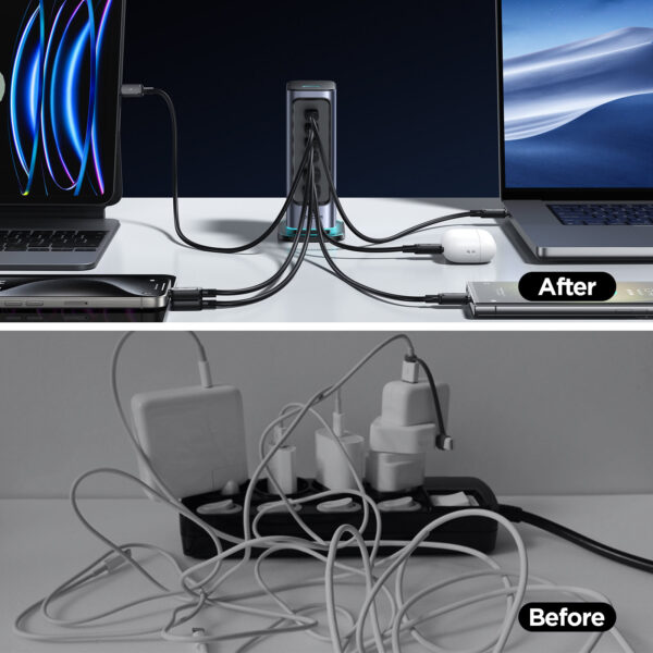 Joyroom - 65W Charging Station with USB 3.0 and USB C - Desktop Adapter - Multi Port Docking Station - Gray - Image 7