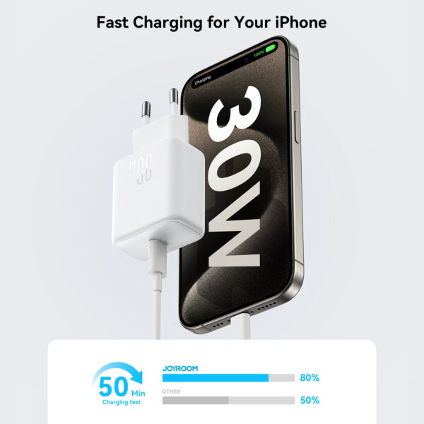 Joyroom PD 30W Charger - Includes USB-C to USB-C cable - 1 meter - White - Image 2