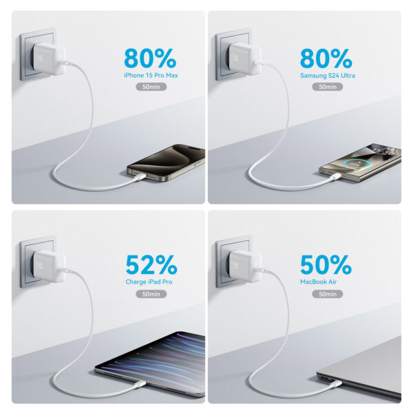 Joyroom PD 30W Charger - Includes USB-C to USB-C cable - 1 meter - White - Image 3