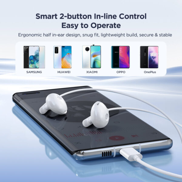 Joyroom Type-C Half In-Ear Earbuds - NOT suitable for iPhones - White - Image 9