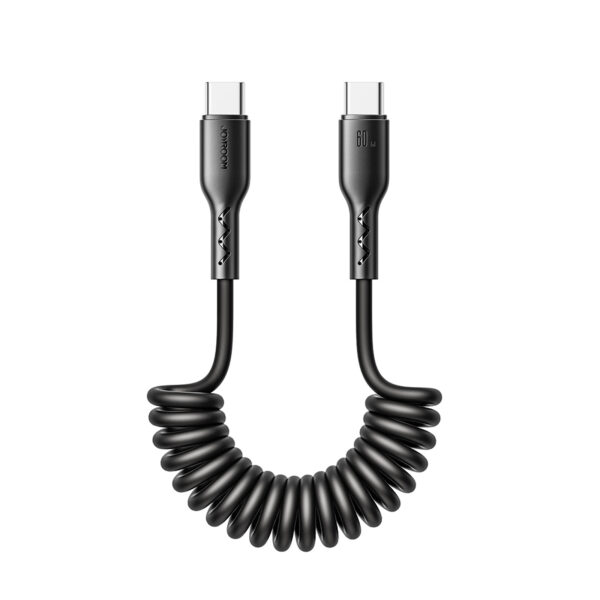 Joyroom - USB-C to USB-C Cable - Curl Cable - Extendable Charging Cable - Universal Charging Cable - 1.5 m - 60W - Black
