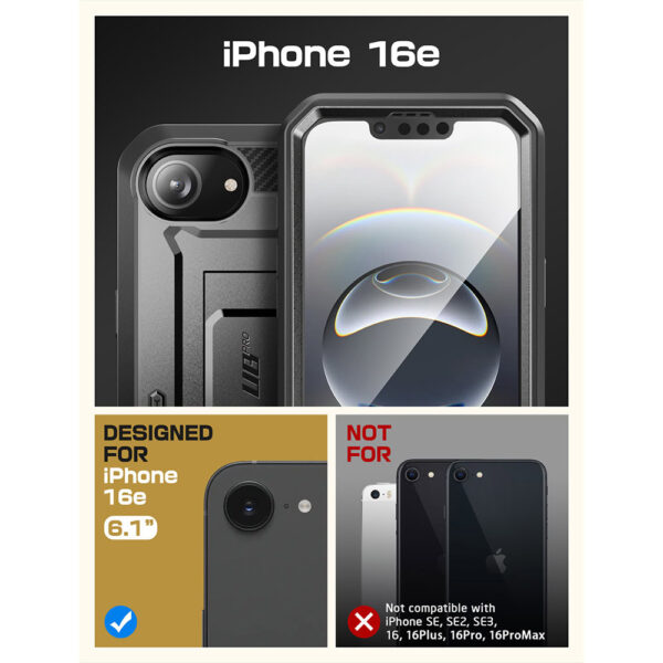 Supcase 360 Backcase case with screen protector iPhone 16e - Black - Image 3