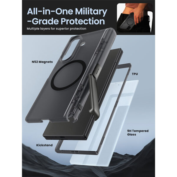 Cosmo Samsung Galaxy Z Fold 7 case with screen protector and MagSafe - Frost Black - Image 10