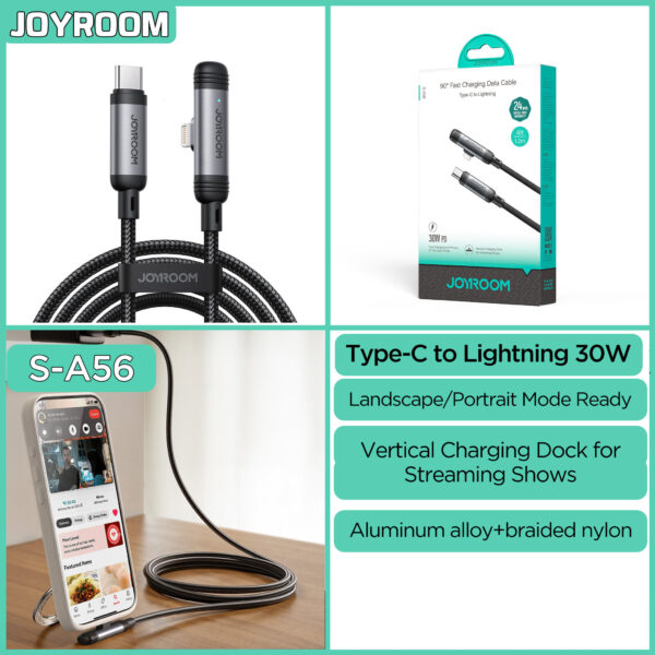 Joyroom USB‑C naar Lightning Kabel 30 W - 1.2 m Vinkeldesign met Display - Nylon Gevlochten - PD snellader - Gaming kabel - Afbeelding 8