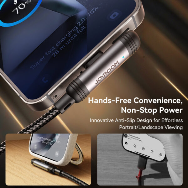 Joyroom USB‑C naar USB‑C Kabel 60 W - 1.2 m Vinkeldesign met Display - Nylon Gevlochten - PD snellader - Gaming kabel - Afbeelding 4