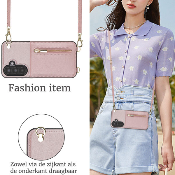 Solidenz Fashion Wallet case with lanyard Samsung Galaxy A56 - Rose gold - Image 3