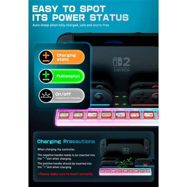 Supcase Organizer met Led en Laadstation voor Joy‑Con Nintendo Switch 2 (max. 4 stuks) - Met Koeling - Afbeelding 3