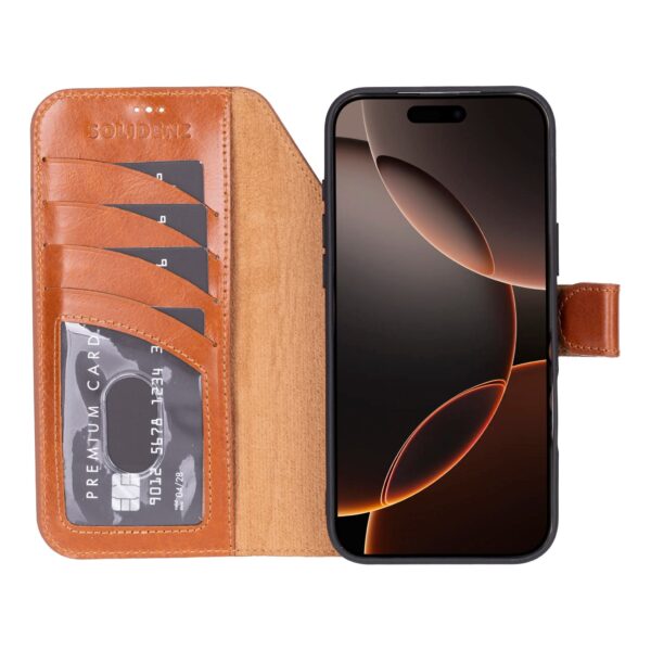 Solidenz Moda Book iPhone 17 Pro echt leren hoesje - Bruin - Afbeelding 3