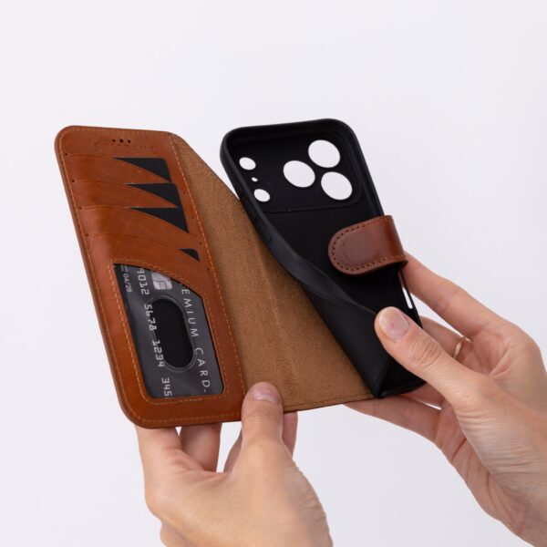 Solidenz Moda Book iPhone 17 Pro echt leren hoesje - Bruin - Afbeelding 5