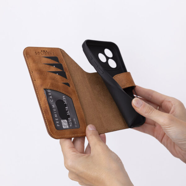 Solidenz Moda Book iPhone 17 Pro genuine leather case - Light Brown - Image 5